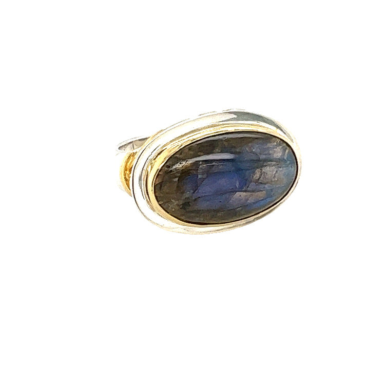 Horizontal Bezel Set Fashion Ring | 22k Gold Vermeil (13.18ct Labradorite)