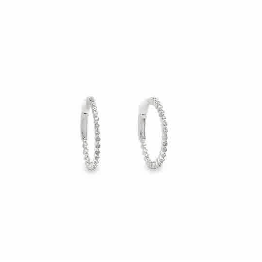 Lady's White 18 Karat Single Shared Prong Hoop With Leverback Earrings