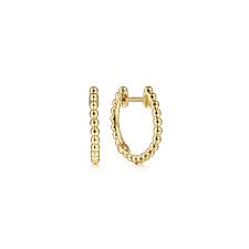 14 Karat Yellow Gold Beaded Huggie Hoop
