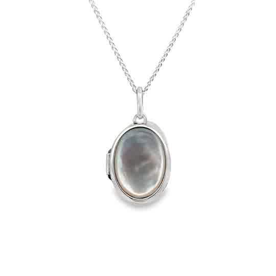 White Sterling Silver 16.5Mm Mother Of Pearl Locket Pendant Length 18