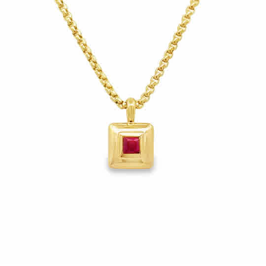 Silent Opus Square Pendant with Ruby, 14ky