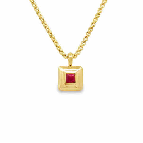 Silent Opus Square Pendant with Ruby, 14ky