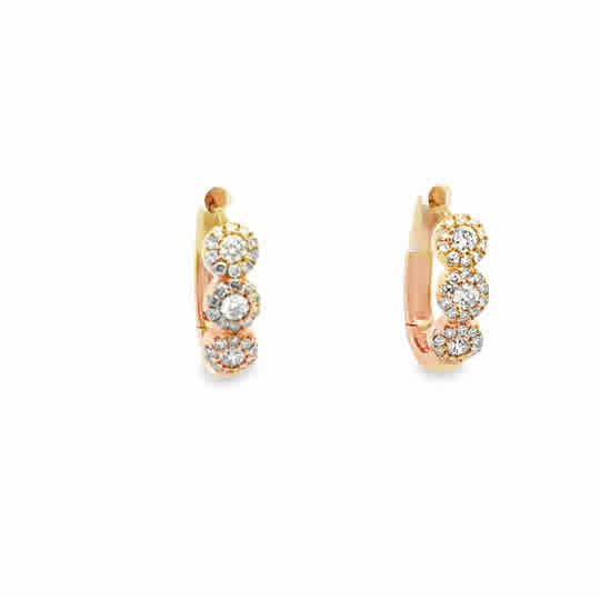 Lady's Rose 14 Karat Halo Huggie Hoop Earrings = 0.40tw Round H/I I1 D