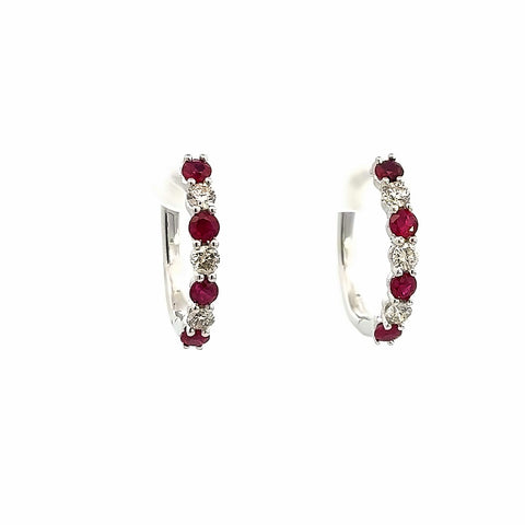 Small Alternating Hoop Earrings | 14k White