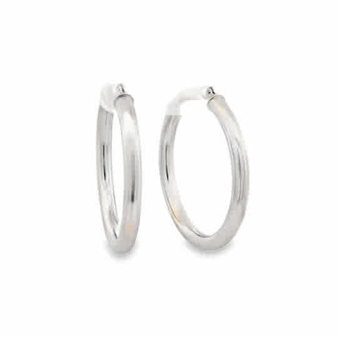 Lady's White 14 Karat 3 X 30Mm Tube Hoop Earrings