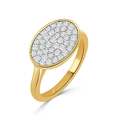 18 Karat Yellow and White Gold Oval Pave' Top Fashion Ring with .47ctw Round Brilliant Cut Diamonds