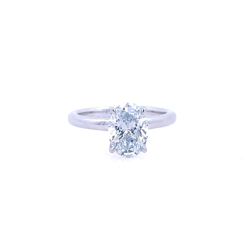 Lady's White 14 Karat Solitaire Lab Created Ring With One 2.00Ct Oval