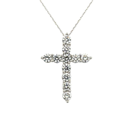Lady's White 14 Karat Prong Set Cross Lab Created Necklace With 11=2.0