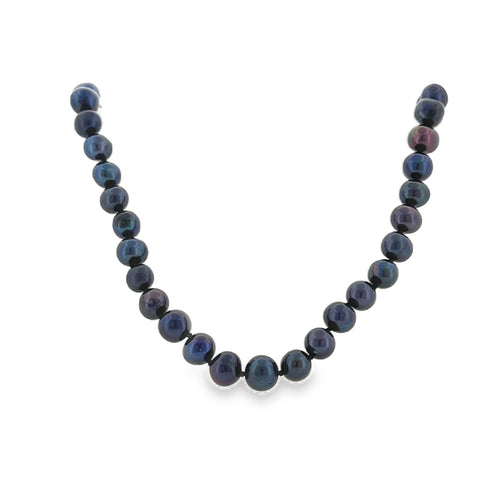 Sterling Silver Single Strand Freshwater Pearl Necklace, Black Dyed