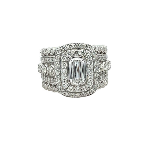Lady's White 14 Karat Five Row Band, With Double Halo Ring Size 6 With