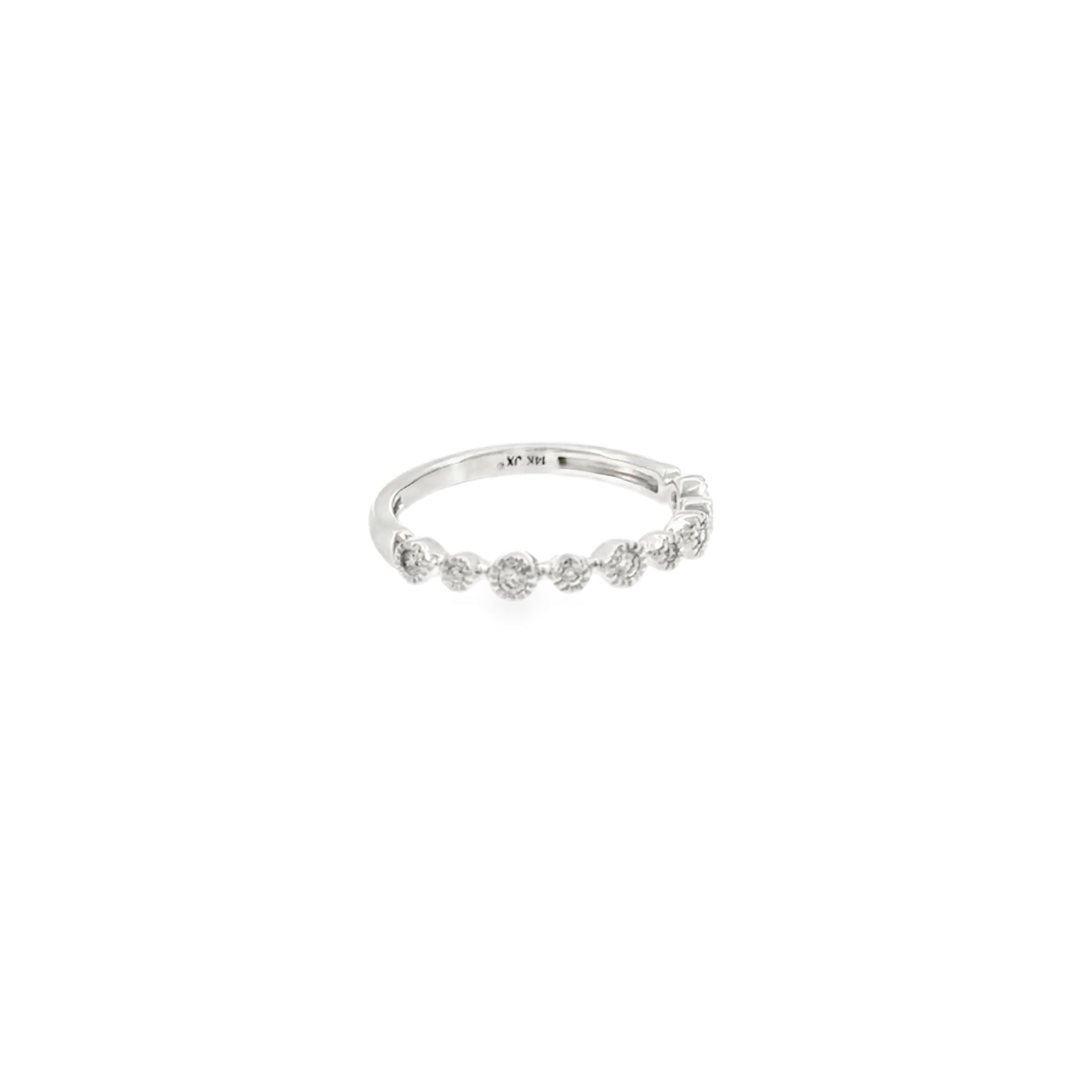14 Karat White Gold Milgrain Bezels with Round Brilliant Cut Diamonds .10ctw