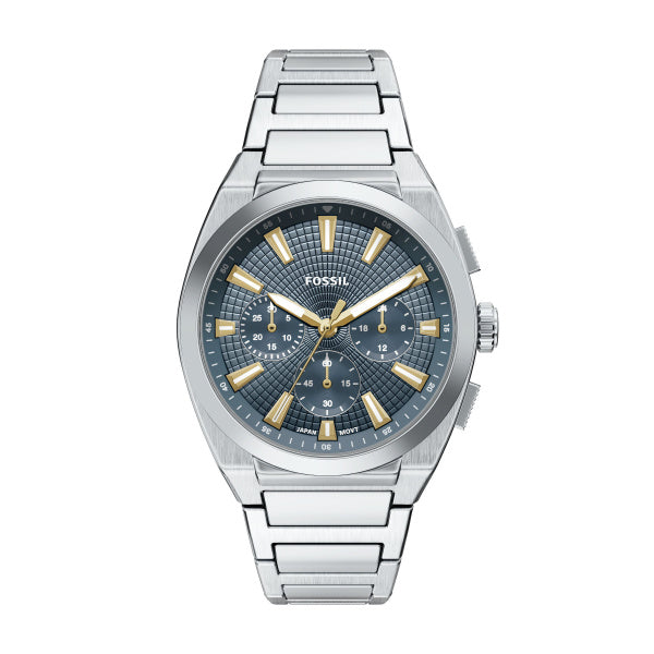 Everett Stainless Steel Blue Dial 44mm Quartz Chronograph