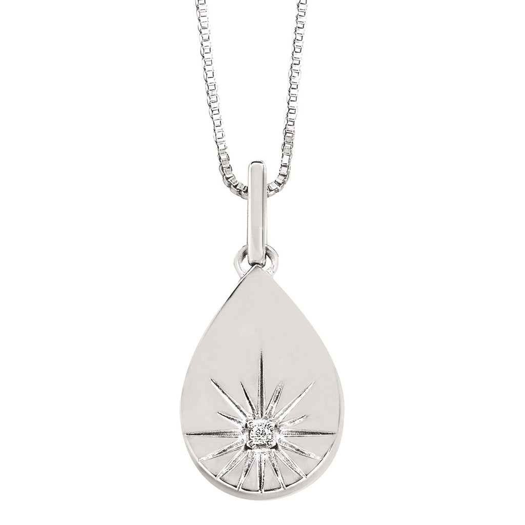 Starburst Teardrop Pendant | White Sterling Silver (0.01ct Round)