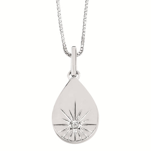 Starburst Teardrop Pendant | White Sterling Silver (0.01ct Round)