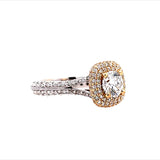 Lady's White/Yellow 14 Karat Pave' Halo With Split Side Ring With One 1.06Ct Round D Si1 Lab Created Diamond And 1.73Tw Round G/H Si1 Natural Diamonds