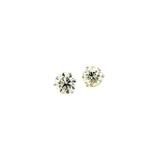 Lady's White 14 Karat Three Prong Studs Earrings With 2 = 3.00Tw Round