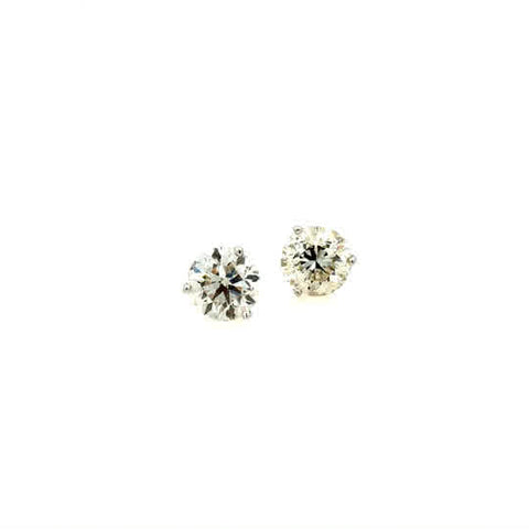 Lady's White 14 Karat Three Prong Studs Earrings With 2 = 3.00Tw Round