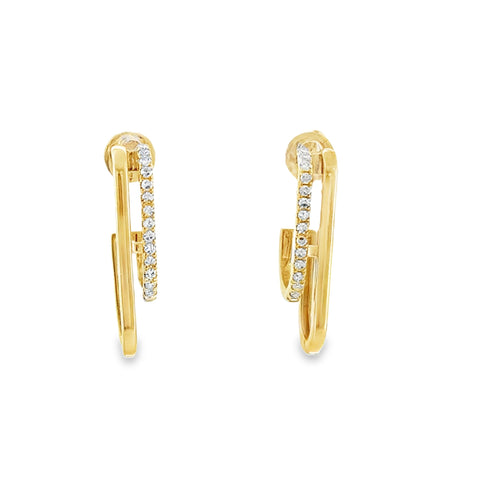 14 Karat Yellow Gold Double Row Fashion Earrings with .15ctw Round Brilliant Cut Diamonds