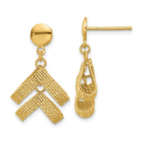 Fancy Dangle Textured Earrings | 14k Yellow