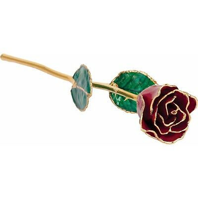 Burgundy Lacquered Birth Month Rose - January Trimmed in 24 Karat Gold