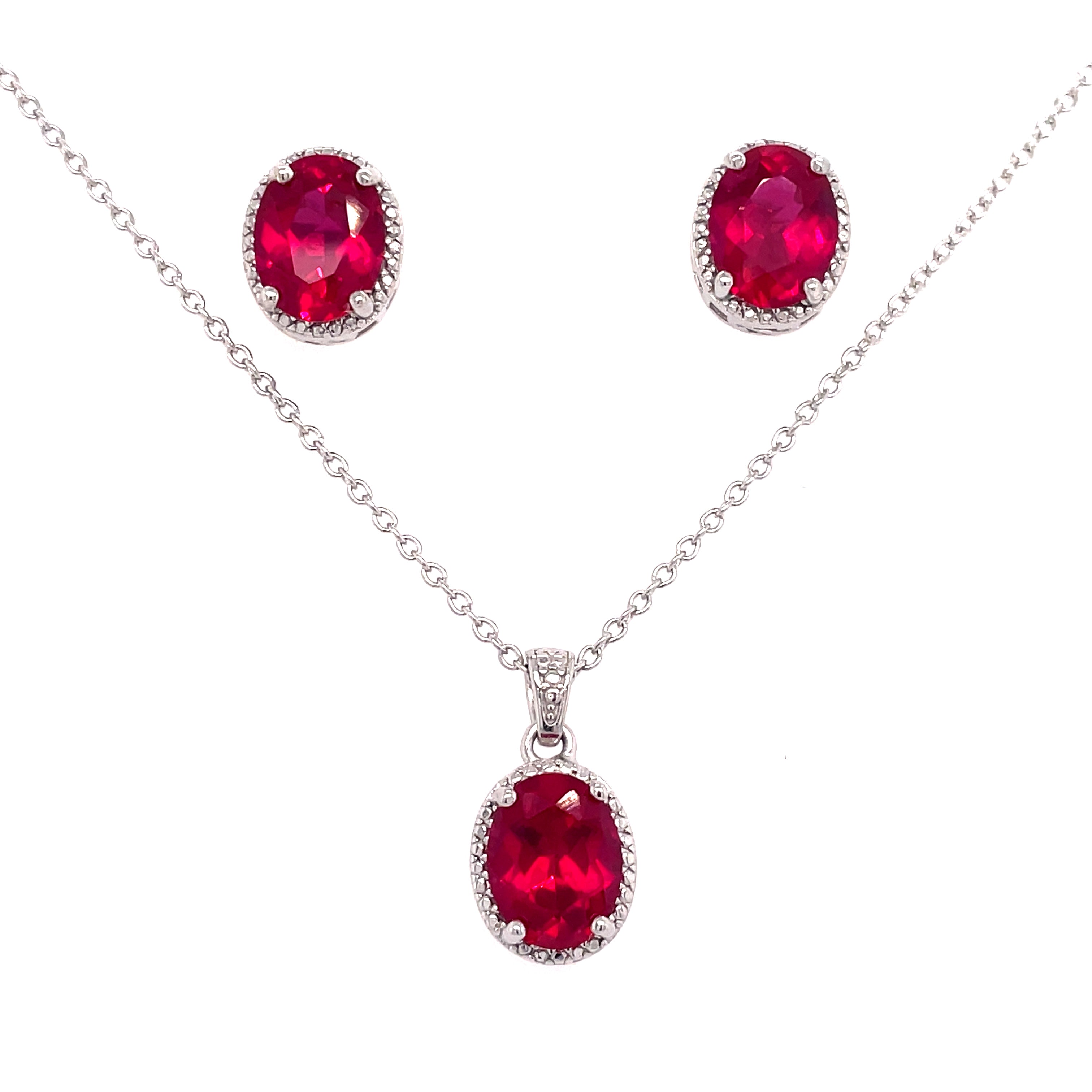 Halo Set Necklace & Earrings | White Sterling Silver