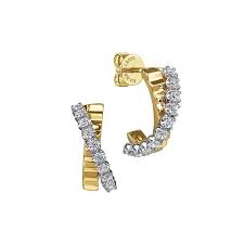14ktt Textured Crossover Earrings with Round Brilliant Cut Diamonds