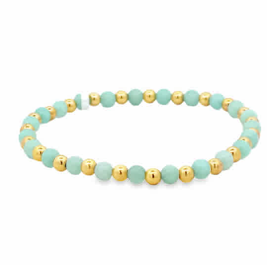 4mm Robins Egg with Alternating Gold Filled Beads Bracelet 7''