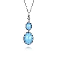 Double Bezel Turquoise Dangle Chain | White Sterling