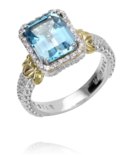 Blue Topaz Halo Fashion Ring | 14k Yellow/White Sterling