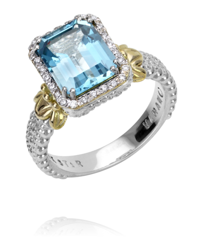 Blue Topaz Halo Fashion Ring | 14k Yellow/White Sterling