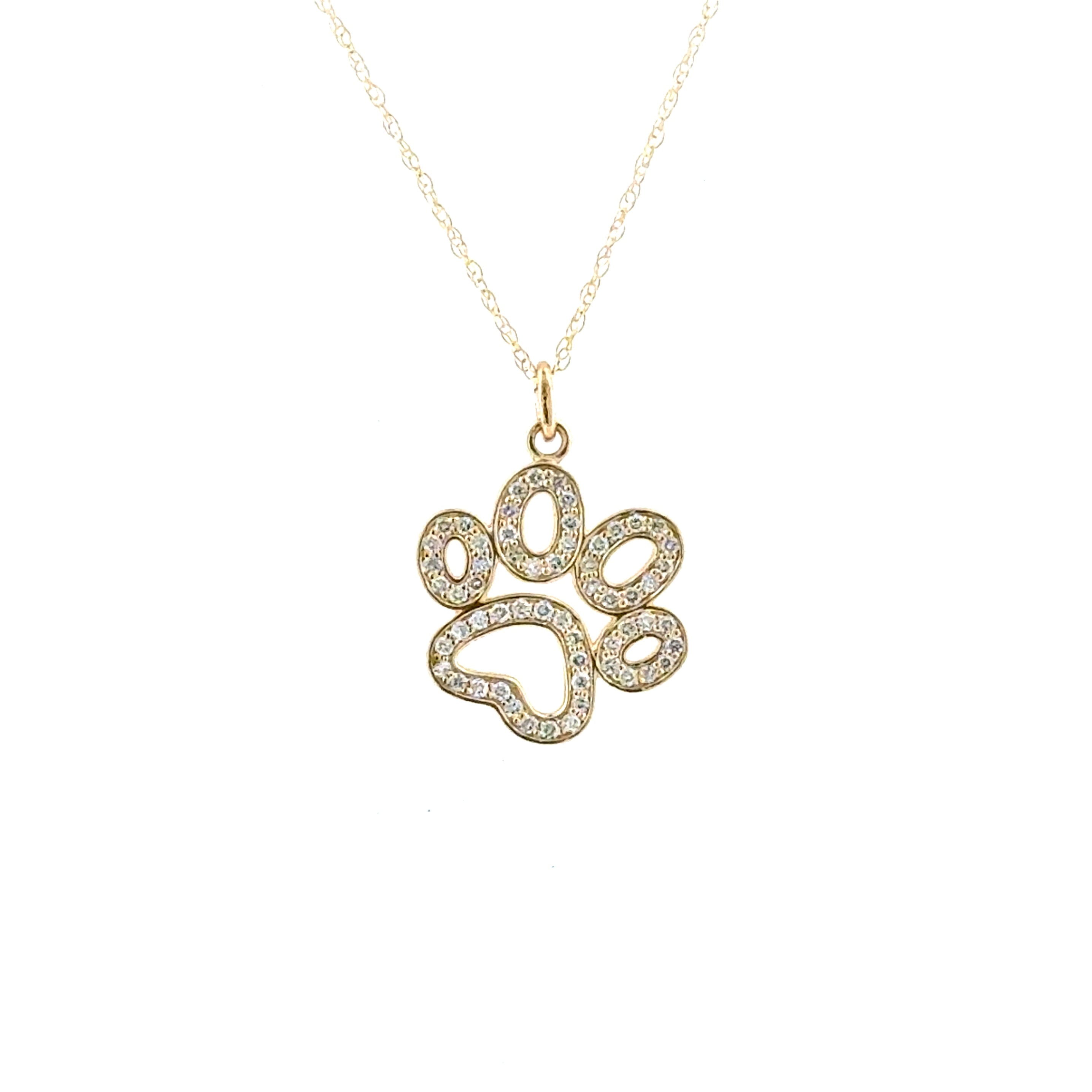 14 Karat Yellow Custom Paw Print Set With Fifty - Nine Round Brilliant Cut Diamonds .21ctw G/H SI1