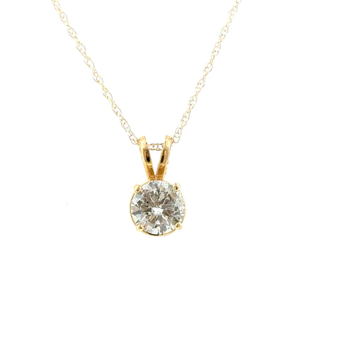 Yellow 14 Karat Four Prong Pendant With One = 0.71Ct Round J/K I2 Diamond 

Style: VP Rope
Metal: 14 Karat
Color: Yellow
Finish: Polished