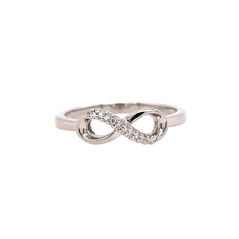 White Sterling Silver Infinity Ring W/Diamonds Ring With 0.03Tw Round