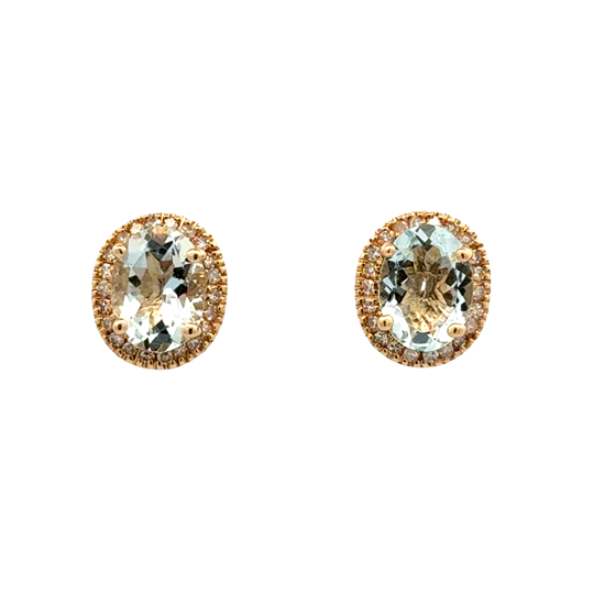 Oval Halo Stud Earrings | 14k Yellow