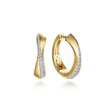 14 Karat Yellow Gold Intricate Hoop Earrings with 0.33tw Round G/H Si2 Diamonds