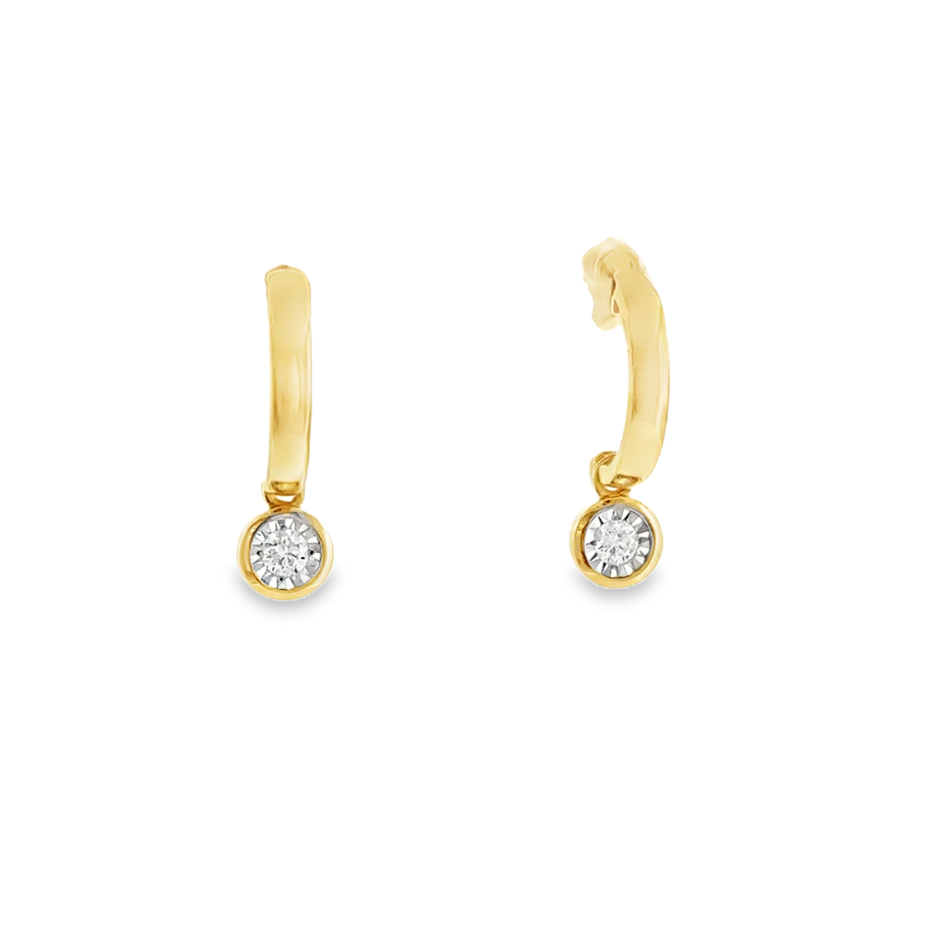 14 Karat Yellow Gold, Bezel Dangle Earrings with .10ctw Round Brilliant Cut Diamonds