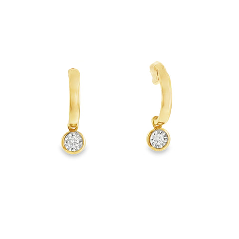 14 Karat Yellow Gold, Bezel Dangle Earrings with .10ctw Round Brilliant Cut Diamonds