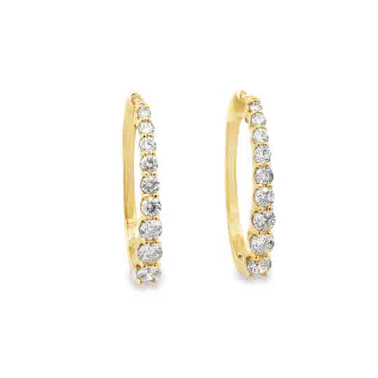 Lady's Yellow 14 Karat Oval Hoop With Graduating Diamonds; Earrings 18
