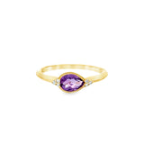 Lady's Yellow 14 Karat Horizontal Pear Fashion Fashion Ring With One 0.66Ct Pear Amethyst And 0.03Tw Round G/H Si2 Diamonds