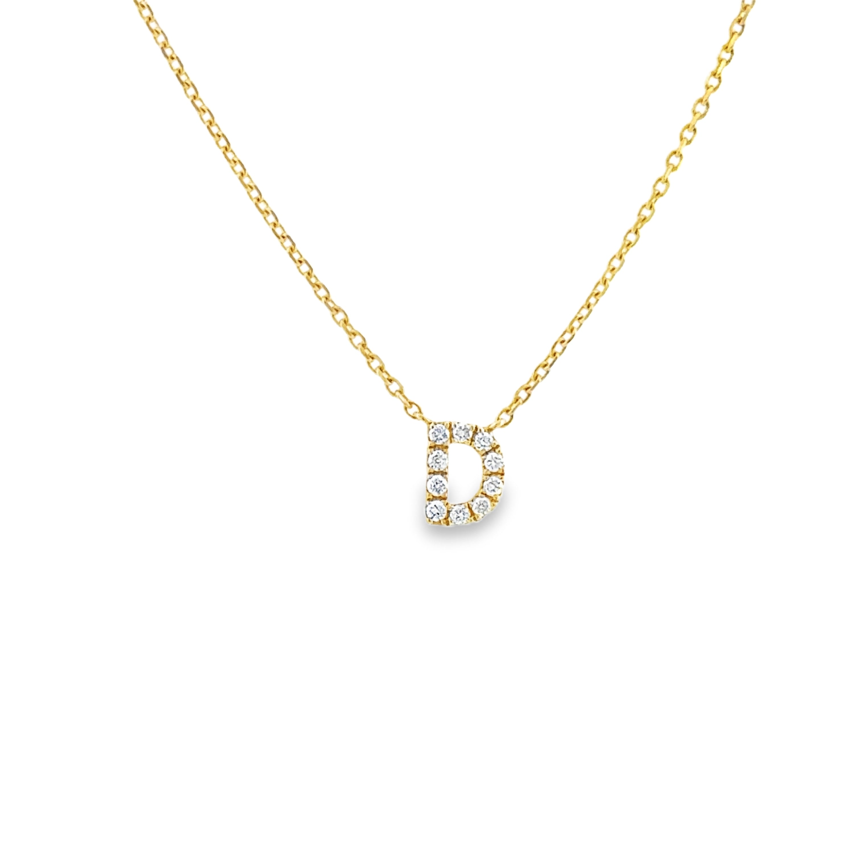 Lady's Yellow 18 Karat "D" Initial Pendant Necklace With 10=0.08Tw Round G/H Si1 Diamonds Reg $1200 Vendor Price $600 Purchases made from our Vendor Price case are not eligible for "complimentary" services. Standard ring sizings, setting fees, and yearly