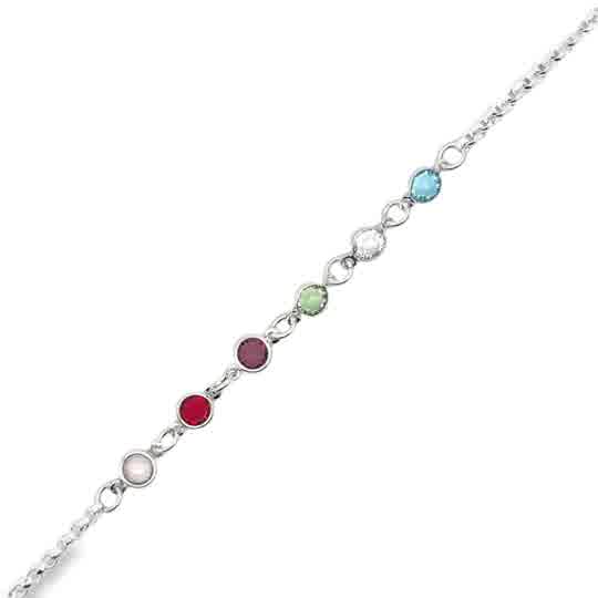 Lady's White Sterling Silver Dainty Connected Rolo Bracelet With Six B