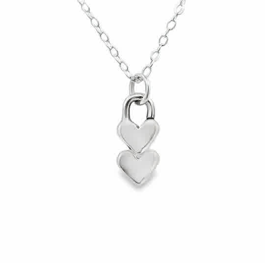 Sterling Silver Hearts Forever, Two Pendant on an 18'' Dainty Chain