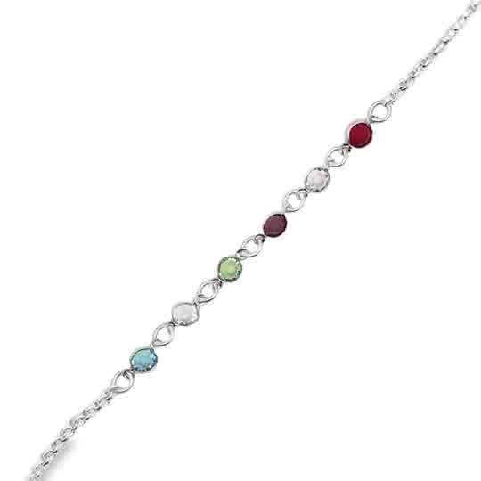 Lady's White Sterling Silver Dainty Connected Rolo Bracelet With Six B