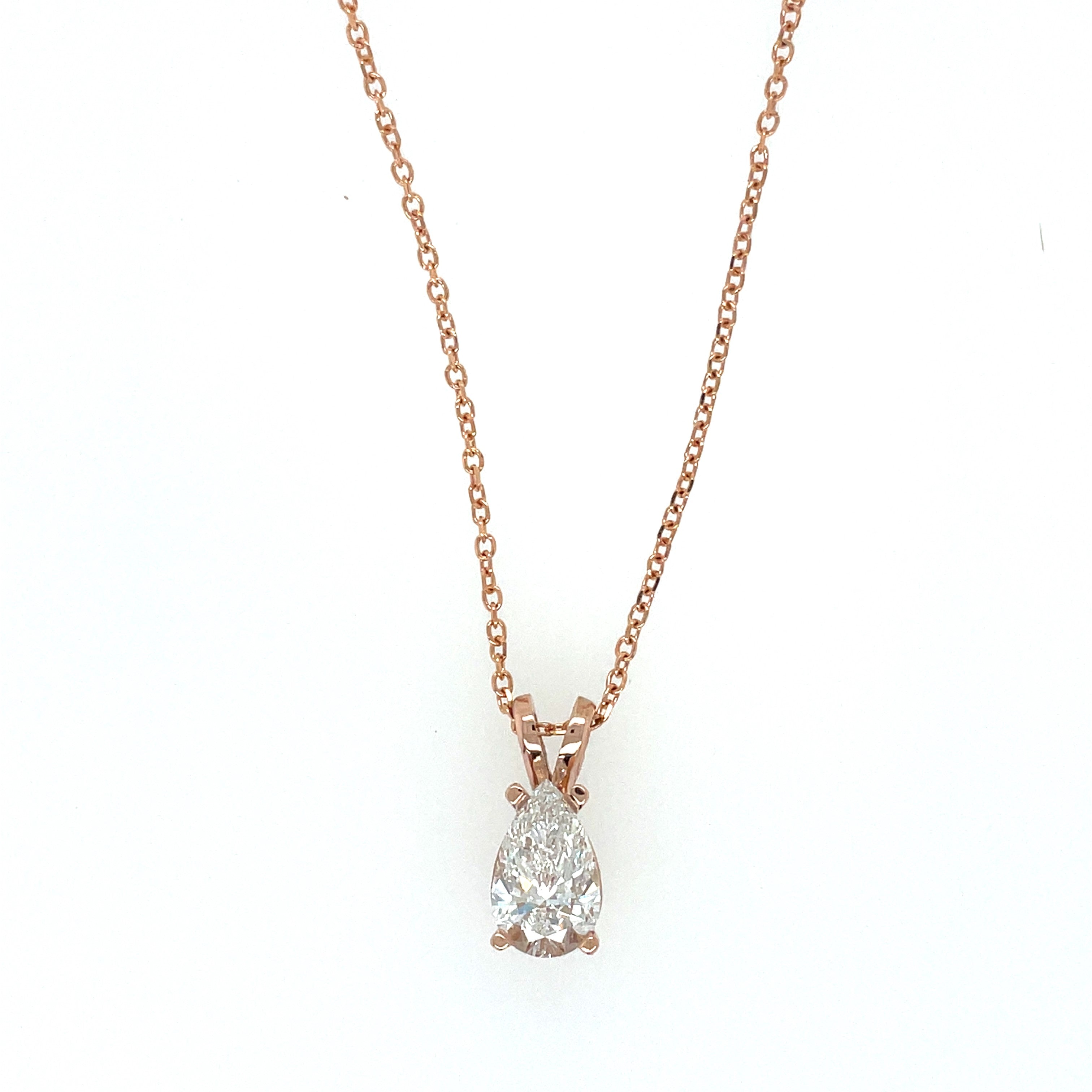 Lady's Rosé 14 Karat Solitaire Lab Created Necklace With One = 1.00Ct