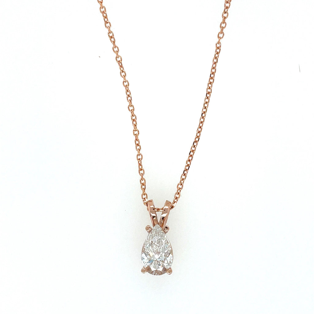 Lady's Rosé 14 Karat Solitaire Lab Created Necklace With One = 1.00Ct