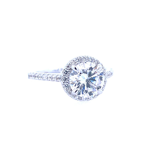 Lady's White 14 Karat Cathedral With Round Halo Ring With One 7.50Mm R