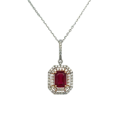 Double Halo Necklace | 18k White/Rose (1.08ct Emerald)