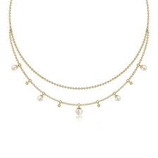 Multi Row Beaded Pearl Necklace | 14k Yellow