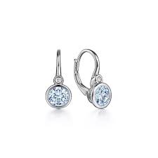 Bezel Set Leverback Earrings | White Sterling Silver