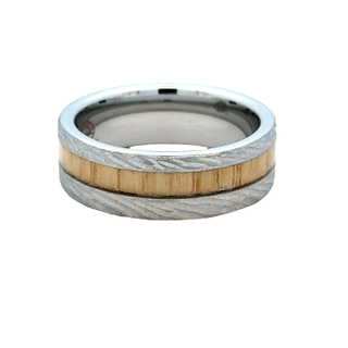 White Serenium 8Mm Flat With 3Mm Oc Ash Bark Wedding Band Size 11